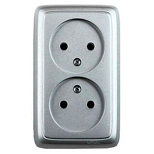 Розетка Hegel Alfa РА16-143-06 двойная без заземления серебро