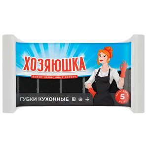 Губка для посуды Хозяюшка крупнопористая черная 95*65*35 мм 5 шт