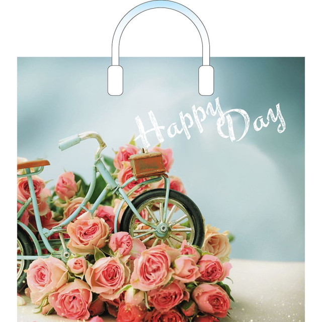 Пакет Артпласт Счастливый день ПЛР54565 ПЭ с пластмассовыми ручками 38*34+3 см 90 мкм