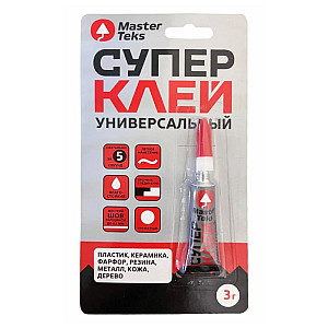 Супер-клей MasterTeks цианоакрилатный универсальный прозрачный 3 г