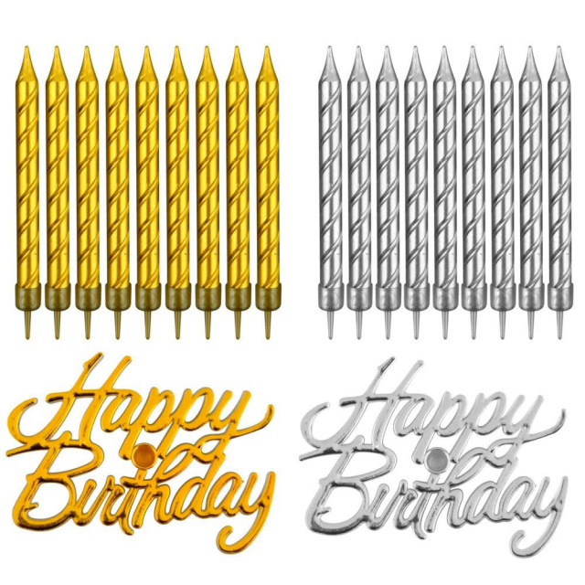 Свечи для торта МультиДом Happy Birthday VL5-239 10 шт + топпер