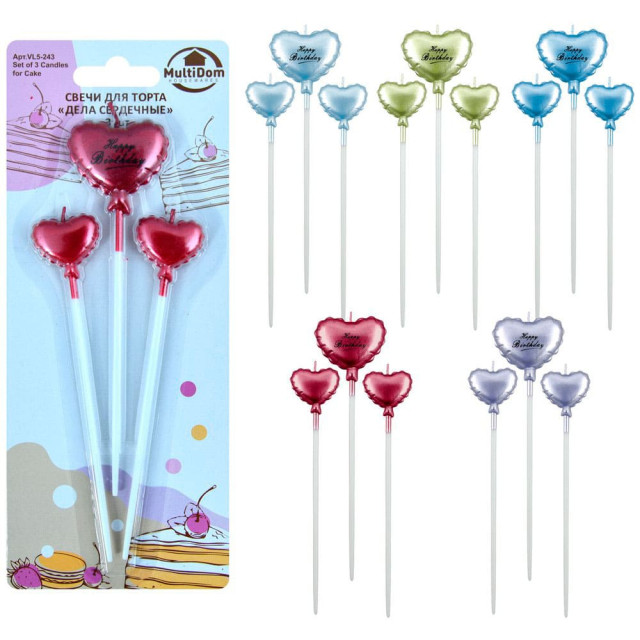 Свечи для торта МультиДом Дела сердечные VL5-243 3 шт