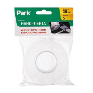 Нано-лента Park  двусторонняя клейкая многоразовая прозрачная усиленная 30 мм*5 м