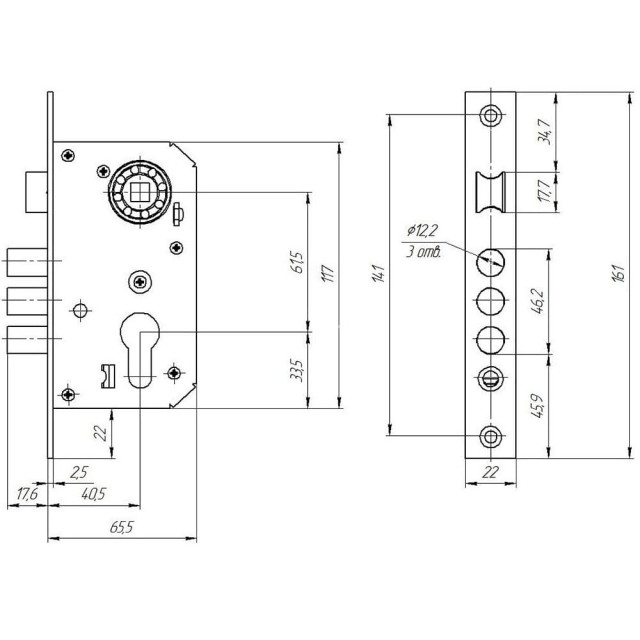 Замок врезной Зенит ЗВ7-60 БП-00011619 скин
