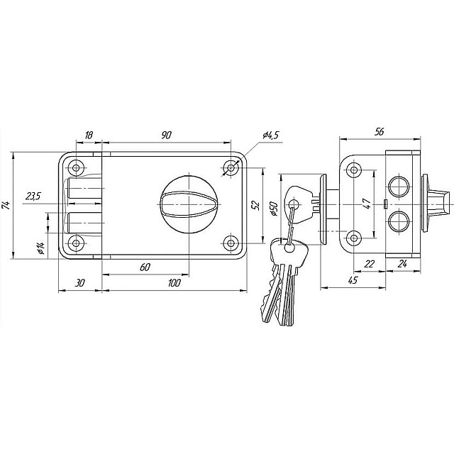 Замок накладной Зенит 3Н-1-3-1 медь
