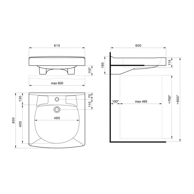 Умывальник Santek Пилот 1WH301971 с кронштейном и сифоном 60*60 см