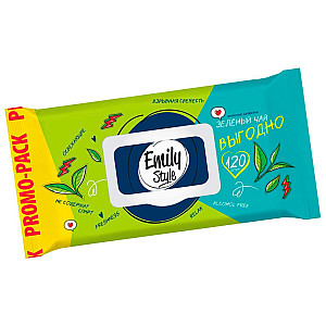 Салфетки влажные Emily Style зеленый чай с клапаном 100+20 шт
