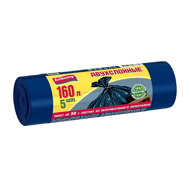 Пакеты хозяйственные Avikomp Уникальные технологии 87334 до 80 кг двухслойные 160 л 5 шт