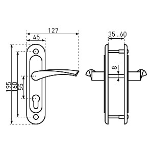 Замок врезной Птимаш 3В4-3.07 с ручкой серебро