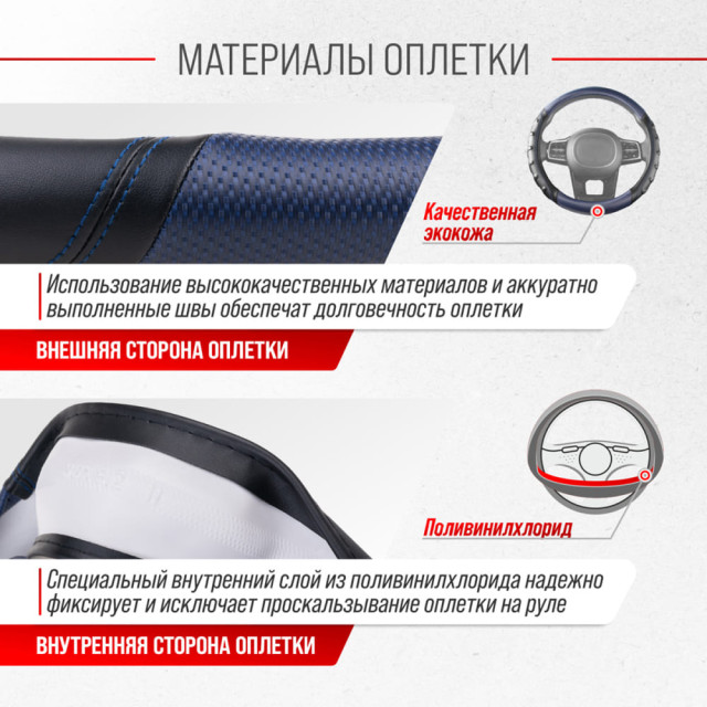 Оплетка экокожа Skyway Carbon-2 M черно/синяя