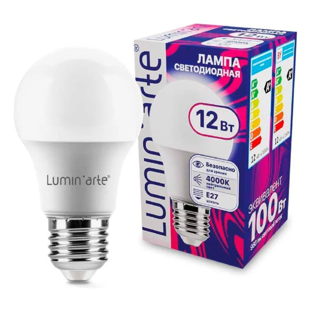 Лампа светодиодная Lumin-arte LSTD-A60 12Bт 4000К Е27 3/100 Лампа светодиодная Lumin-arte LSTD-A60 12Bт 4000К Е27 3/100
