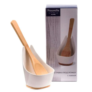Подставка для ложки Nouvelle Home фарфоровая 11*10 см + ложка бамбуковая 22 см