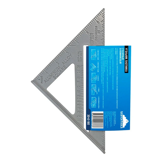 Угольник VertexTools 3040-180 столярный алюминевый 180 мм