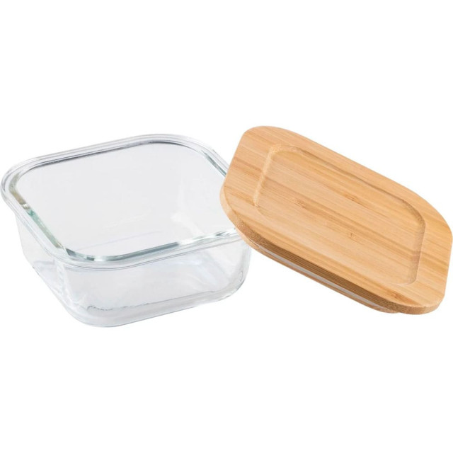 Контейнер Leonord Bambu 106021 из жаропрочного стекла с крышкой из бамбука квадратный 500 мл
