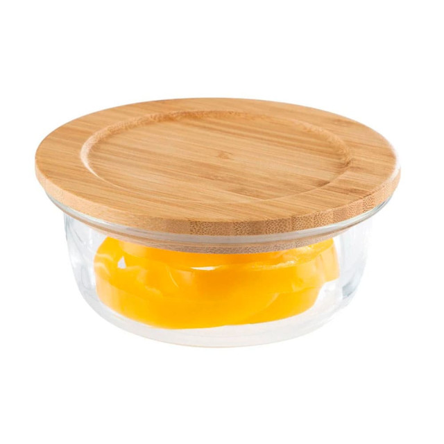 Контейнер Leonord Bambu 106023 из жаропрочного стекла с крышкой из бамбука круглый 400 мл