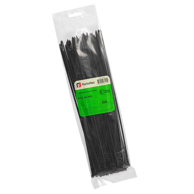 Стяжка Fortisflex 49413 нейлоновая КСС 4*300 мм черная 100 шт