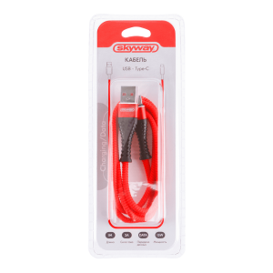 Кабель Skyway USB - Type-C 15W 3A  в мягкой оплетке красный 1 м