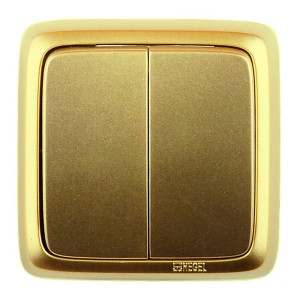 Выключатель Hegel Alfa ВА10-153-07 2 клавиши золото
