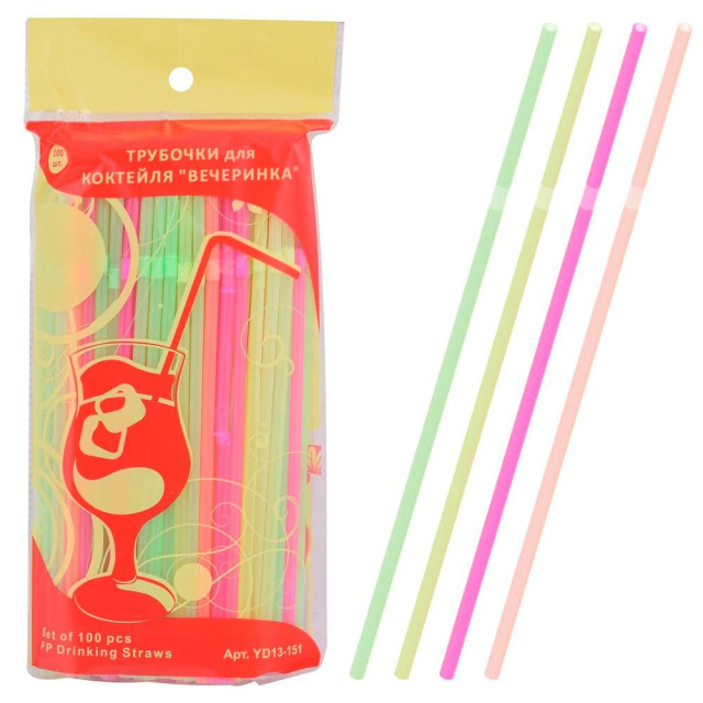Трубочки для коктейля МультиДом Вечеринка YD13-151 100 шт