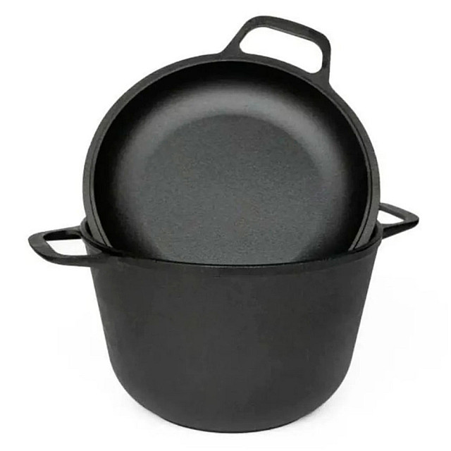 Кастрюля Гардарика 1306-4 чугунная с крышкой-сковородой чугунной 24 см 6 л