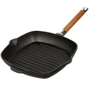 Сковорода-гриль Гардарика 0626 чугунная со съемной деревянной ручкой 260*260 мм