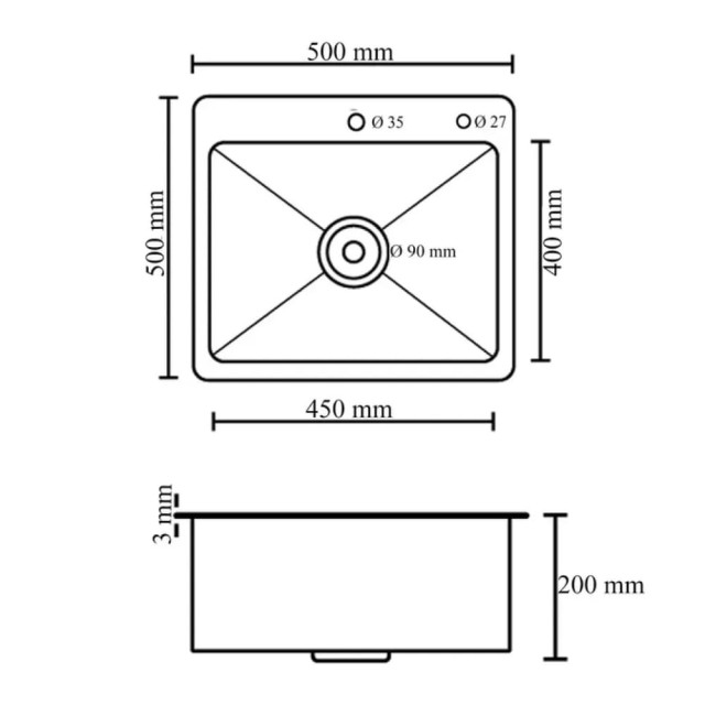 Мойка кухонная Diadonna S5050-1 500*500*200 мм