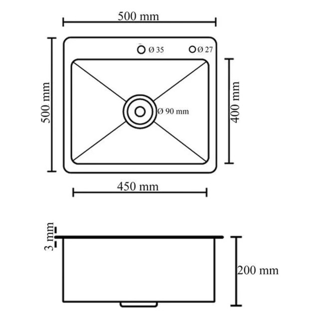 Мойка кухонная Diadonna S5050B-1 500*500*200 мм черная