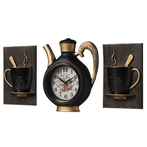 Часы настенные Рубин 2622+2-005 чайник черный с медью с чашками 26.5*53*6 см
