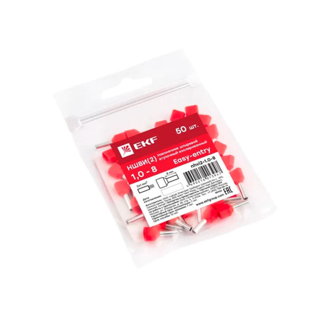 Наконечник штыревой втулочный EKF nhvi2-1.0-8 НШвИ(2) 1.0-8 50 шт