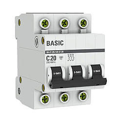 Выключатель автоматический EKF ВА47-29 Basic 3P 20А