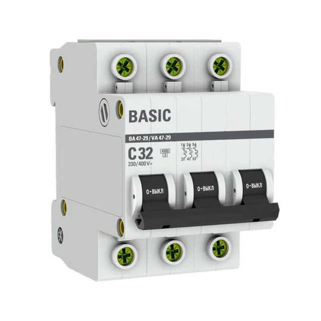 Автоматический выключатель EKF Basic mcb4729-3-32C ВА47-29 3P 32А 4.5кА х-ка С