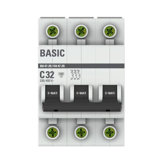 Автоматический выключатель EKF Basic mcb4729-3-32C ВА47-29 3P 32А 4.5кА х-ка С