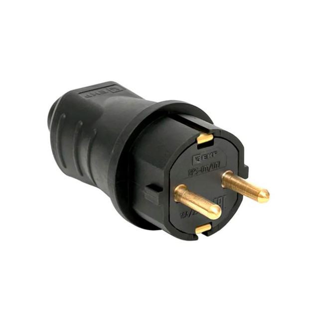 Вилка EKF Марс RPS-011-16-230-44 прямая 2P+PE 16A 230В IP44 каучук черная