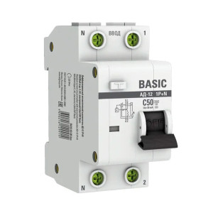 Автоматический выключатель дифференциального тока EKF Basic АД-12 DA12-50-30-bas 1P+N 50А 30мА тип АС х-ка C 4.5кА