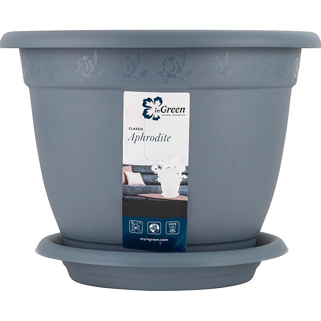 Горшок для цветов InGreen Aphrodite IG420711026 №7 серый с подставкой 12.7 л