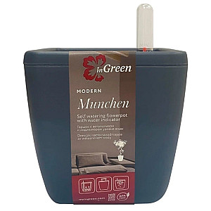 Горшок с автополивом InGreen Munchen Вулканический серый квадратный с внутренней вставкой 5 л