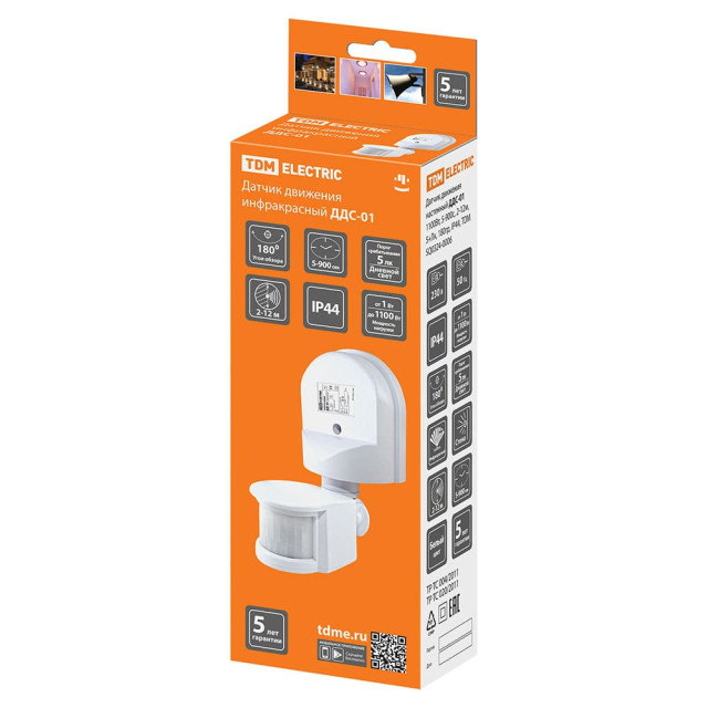 Датчик движения TDM Electric ДДС-01 SQ0324-0006 настенный Датчик движения TDM Electric ДДС-01 SQ0324-0006 настенный