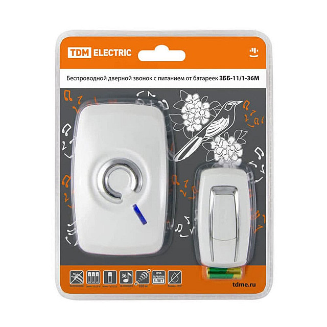 Звонок беспроводной TDM Electric ЗББ-11/1-36М SQ1901-0001 на батарейках