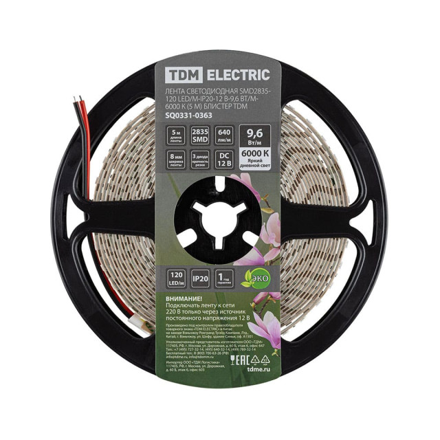 Лента TDM Electric SQ0331-0363 LED SMD2835-120 LED м-IP20-12 В-9.6 Вт м-6000К 5 м