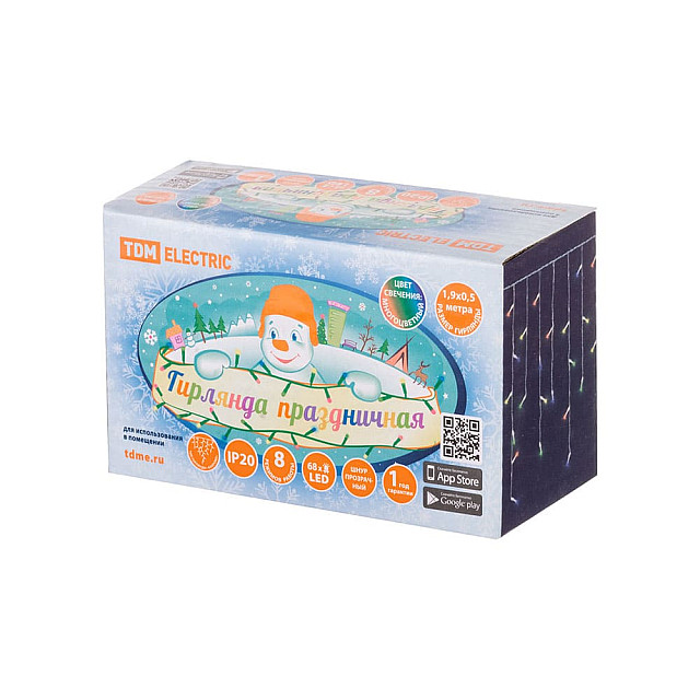 Гирлянда светодиодная TDM Electric Бахрома SQ0361-0078 68LED 8 режимов 1.9*0.5 м многоцветная