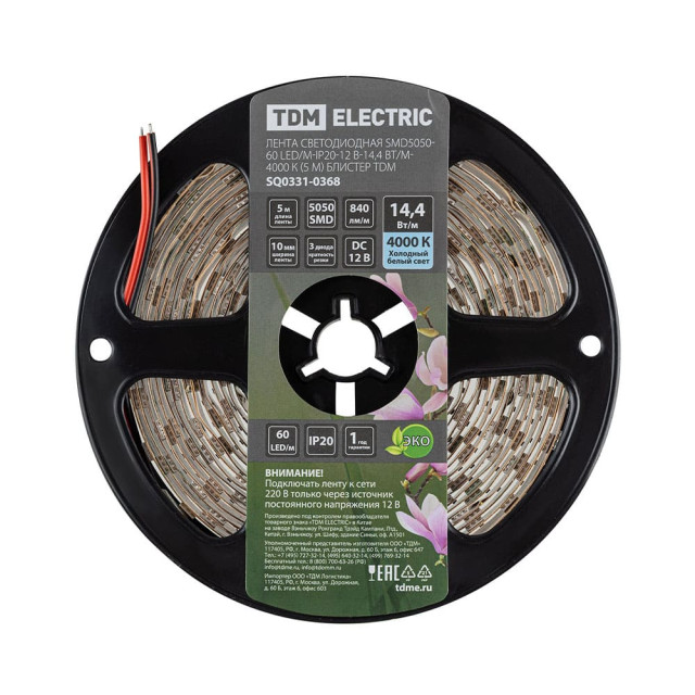 Лента TDM Electric SQ0331-0368 LED SMD5050-60 LED м-IP20-12 В-14.4 Вт м 4000К 5 м