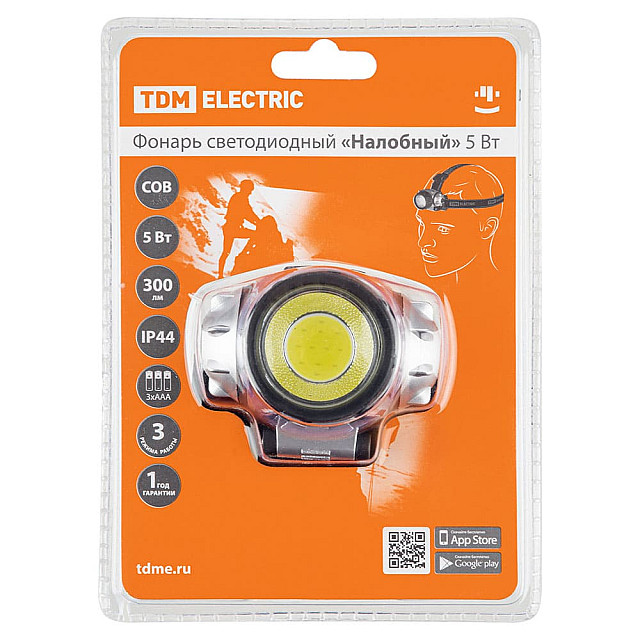 Фонарь TDM Electric Налобный SQ0350-0073 светодиодный 5Вт COB 300лм 3*ААА
