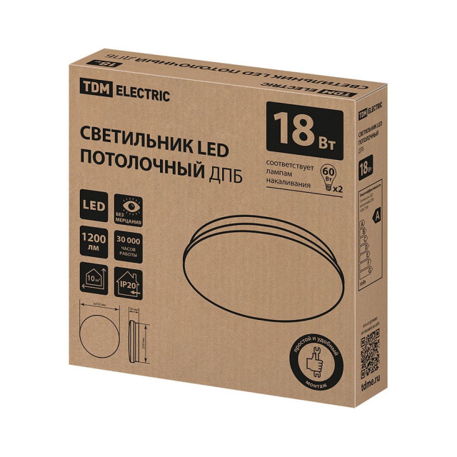 Светильник потолочный TDM Electric Классика ДПБ 01 SQ0329-9008 LED 18Вт 6000К