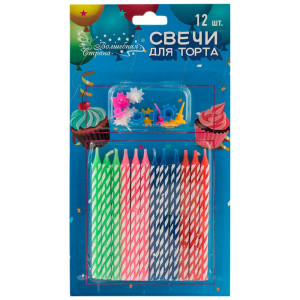 Свечи для торта Волшебная страна 007146 9 см 12 шт + подставки