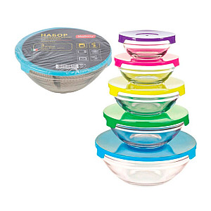 Набор мисок Mallony Insalato 007177 стеклянных с крышками 5 шт