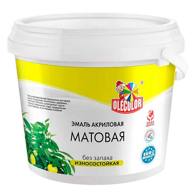 Эмаль Olecolor акриловая матовая белая 1 кг