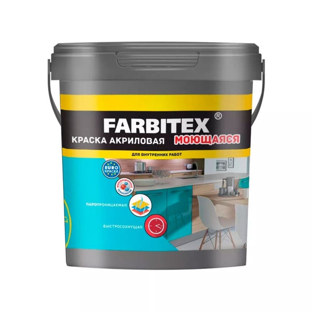 Краска Farbitex акриловая моющаяся 1.1 кг Краска Farbitex акриловая моющаяся 1.1 кг