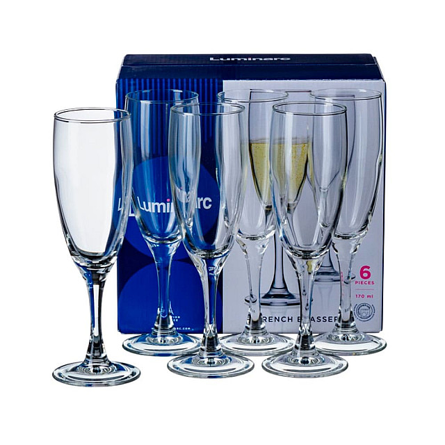 Набор бокалов для шампанского Luminarc French brasserie Н9452 стеклянных 170 мл 6 шт