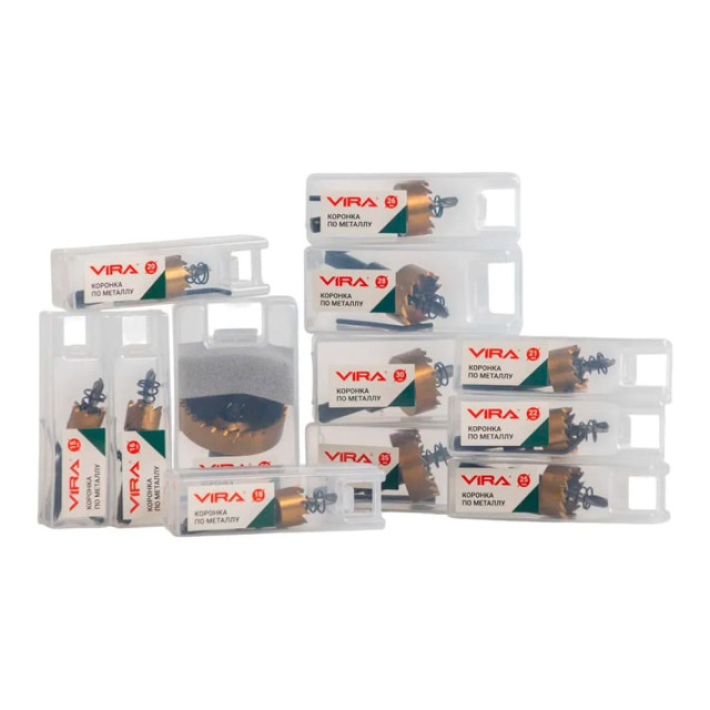 Набор коронок по металлу VIRA 559712 с трехгранным хвостовиком 15-50 мм 12 шт