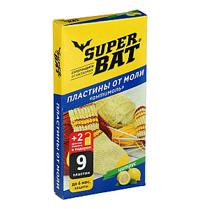 Пластины от моли Super Bat с запахом цитруса 9 пластин + 2 крючка